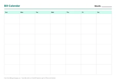 Free printable bill calendar (blank PDF preview)
